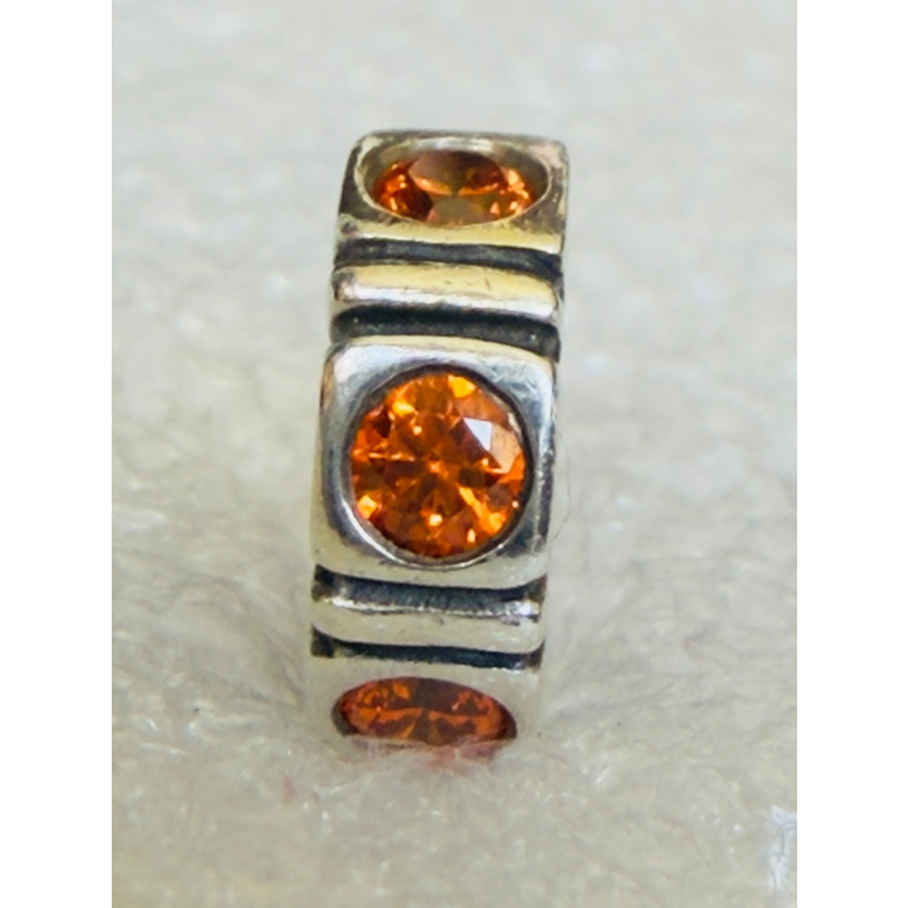 Genuine Pandora Sterling Silver 925 Trinity CZ Orange Light Spacer Charm - Picture 2 of 4